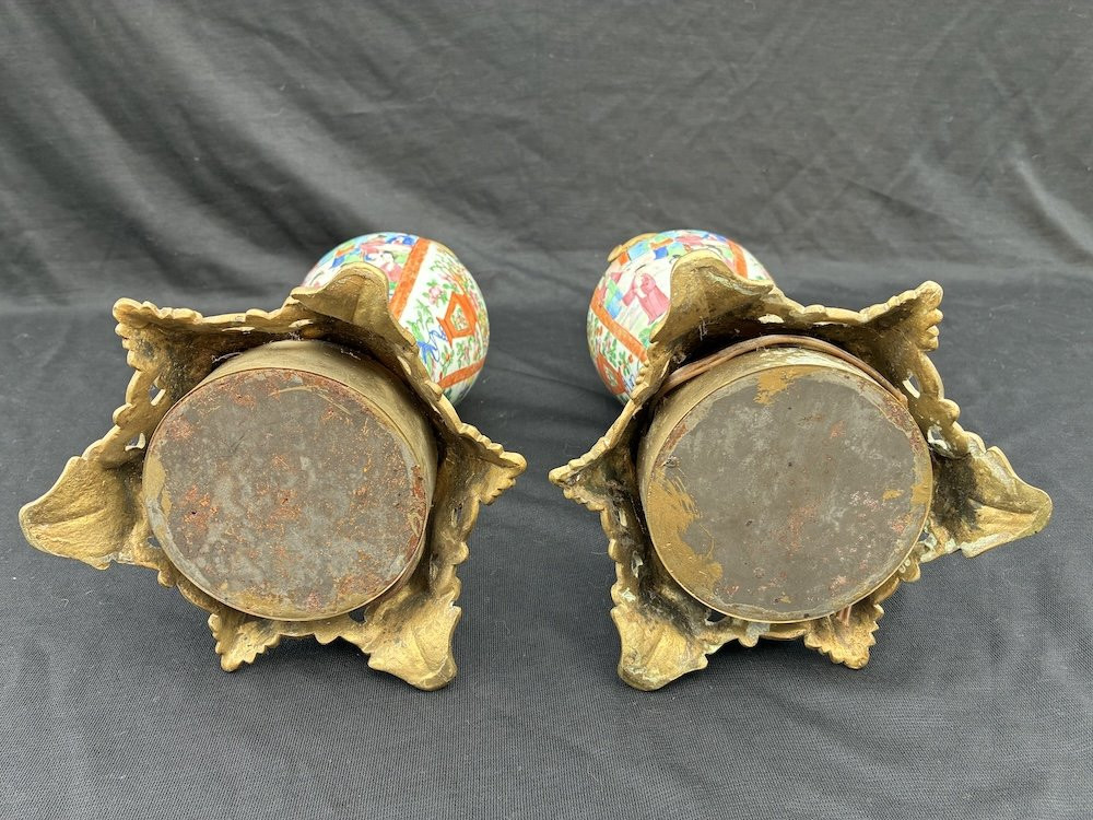 Paire de lampes en porcelaine de Chine Canton Napoléon III -photo-3
