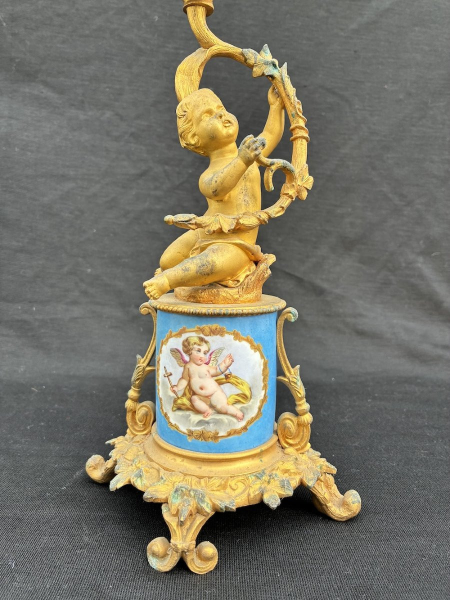 Pair Of Gilt Bronze And Sevres Porcelain Candlesticks-photo-3