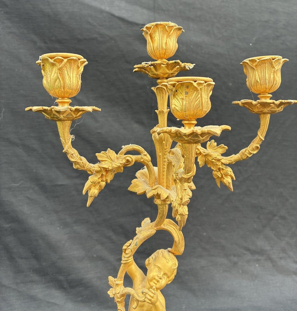 Pair Of Gilt Bronze And Sevres Porcelain Candlesticks-photo-4