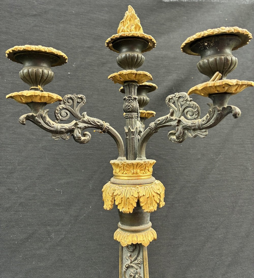 Pair Of Bronze Candlesticks With Two Patinas-photo-1