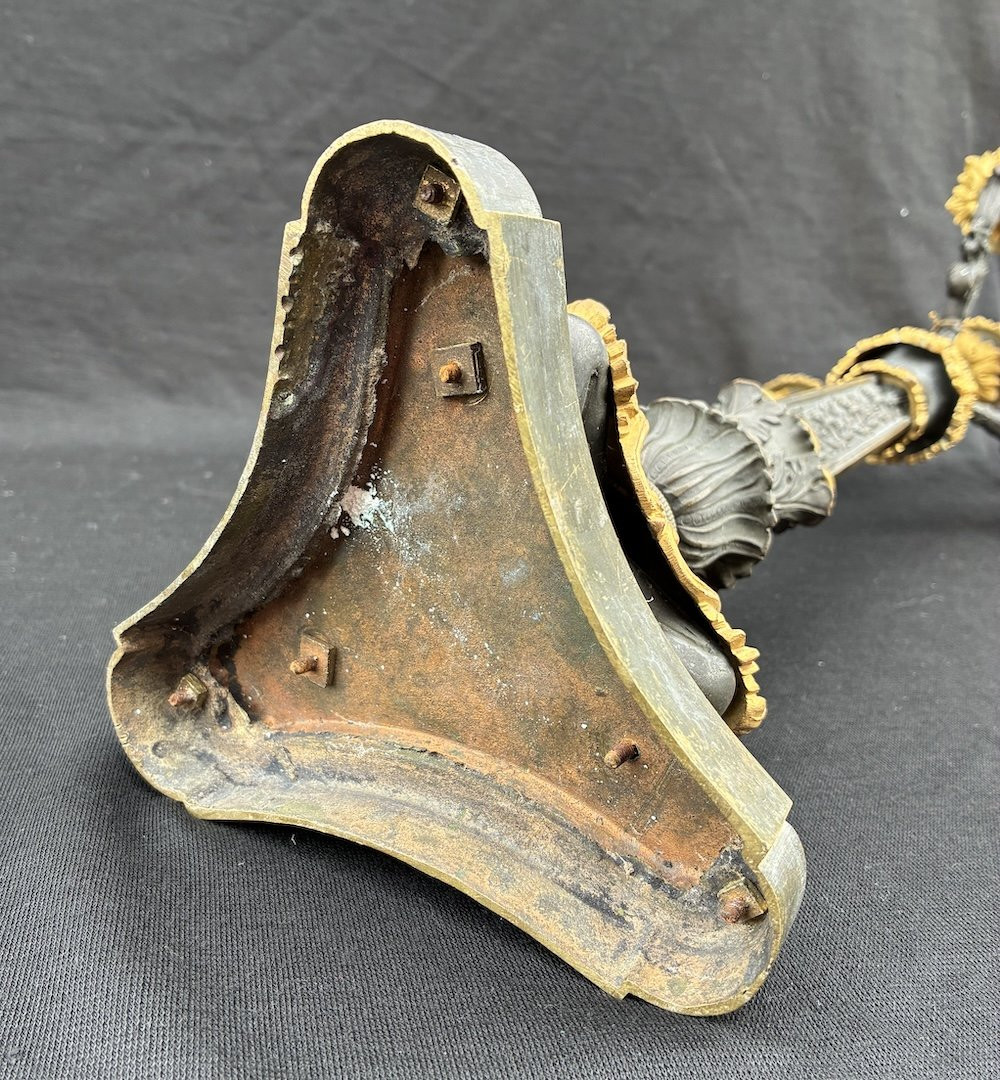 Pair Of Bronze Candlesticks With Two Patinas-photo-2