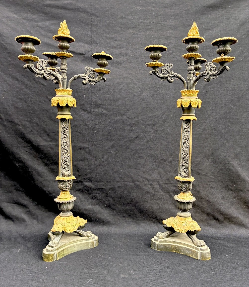 Pair Of Bronze Candlesticks With Two Patinas