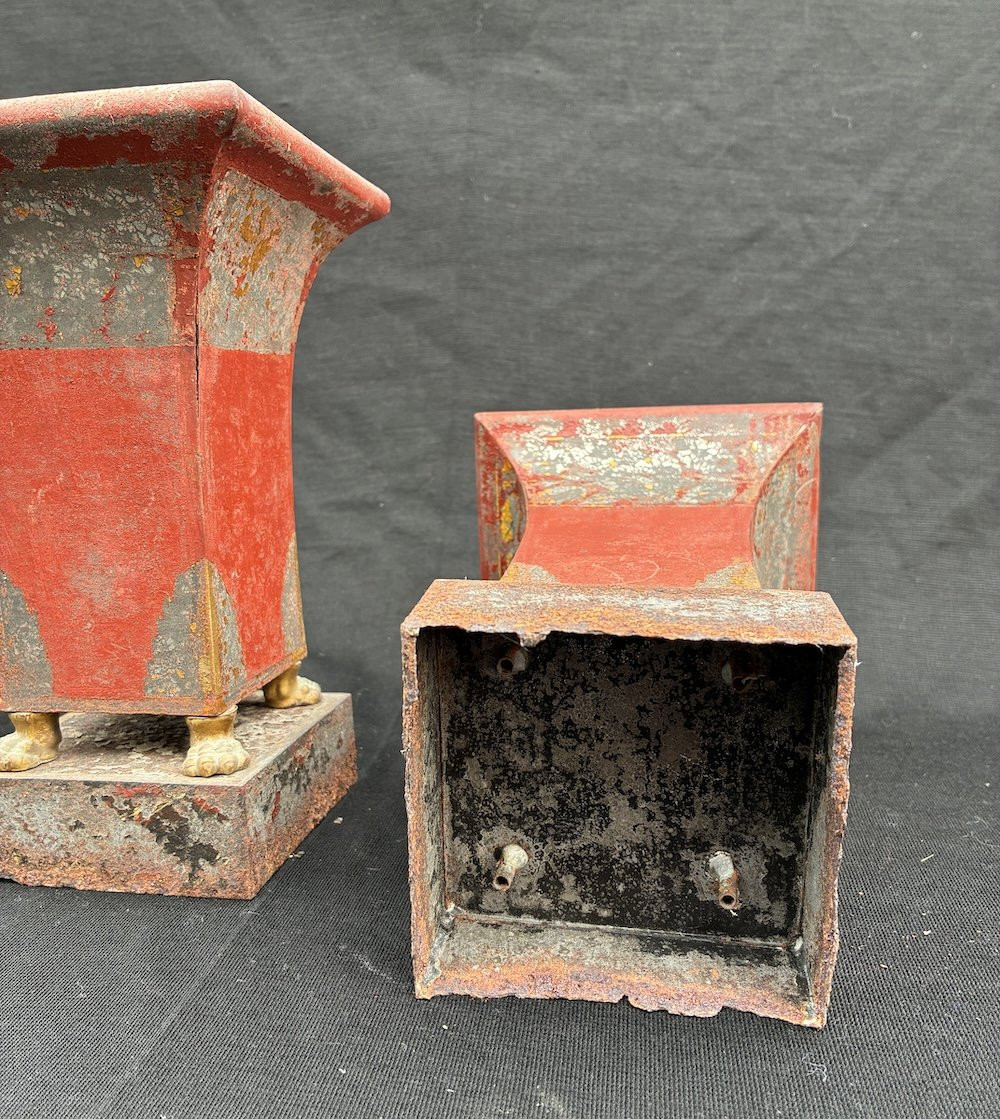Pair Of Painted Sheet Metal Vases -photo-4