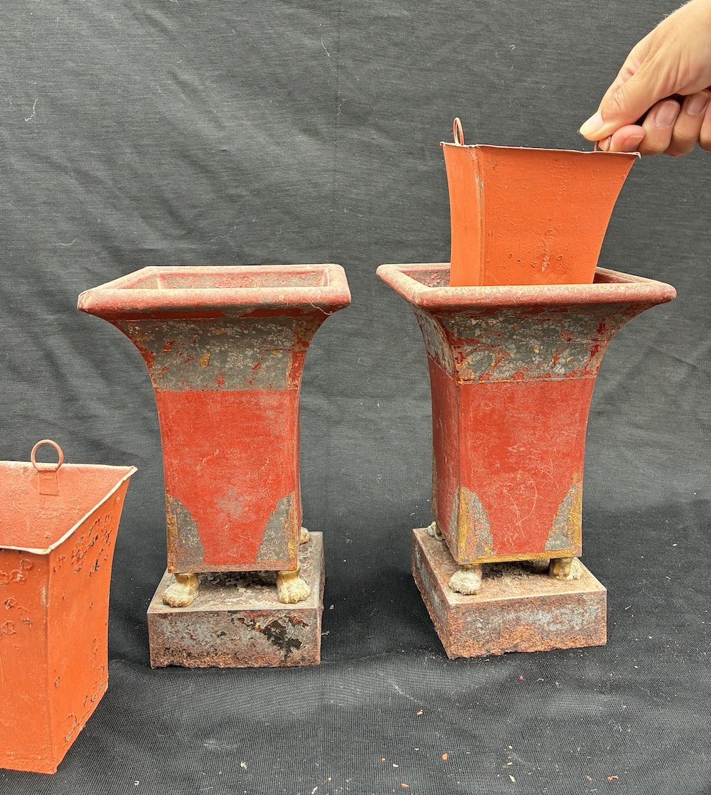 Pair Of Painted Sheet Metal Vases -photo-2