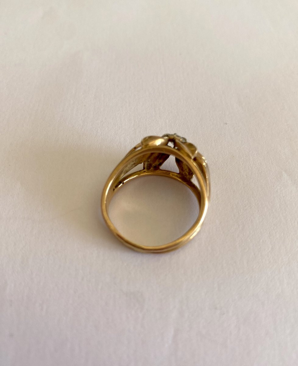 Bague en Or 18 Carats avec motif floral et diamant central-photo-2