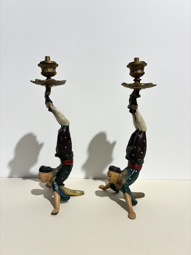 Paire de bougeoirs acrobates chinois-photo-2