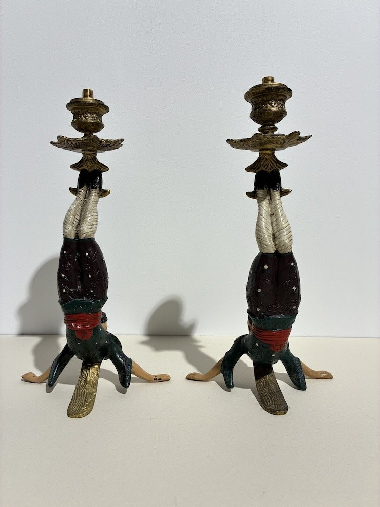 Paire de bougeoirs acrobates chinois-photo-3