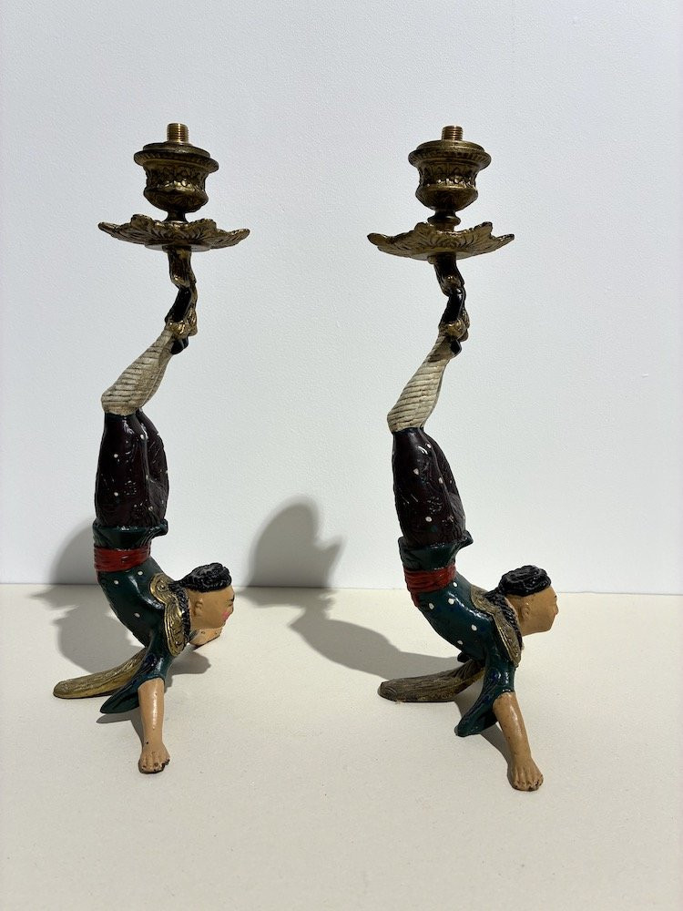 Paire de bougeoirs acrobates chinois-photo-4