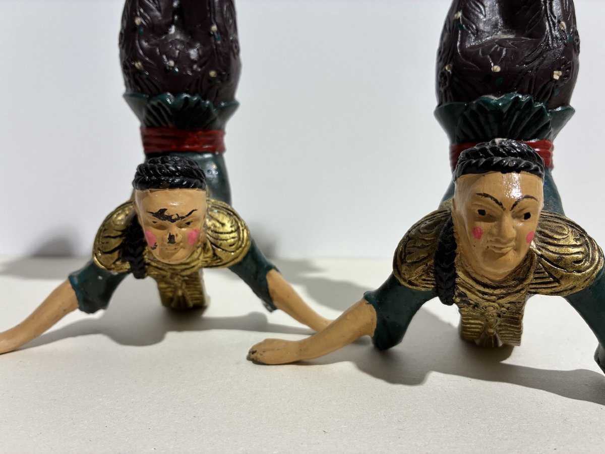 Paire de bougeoirs acrobates chinois-photo-2