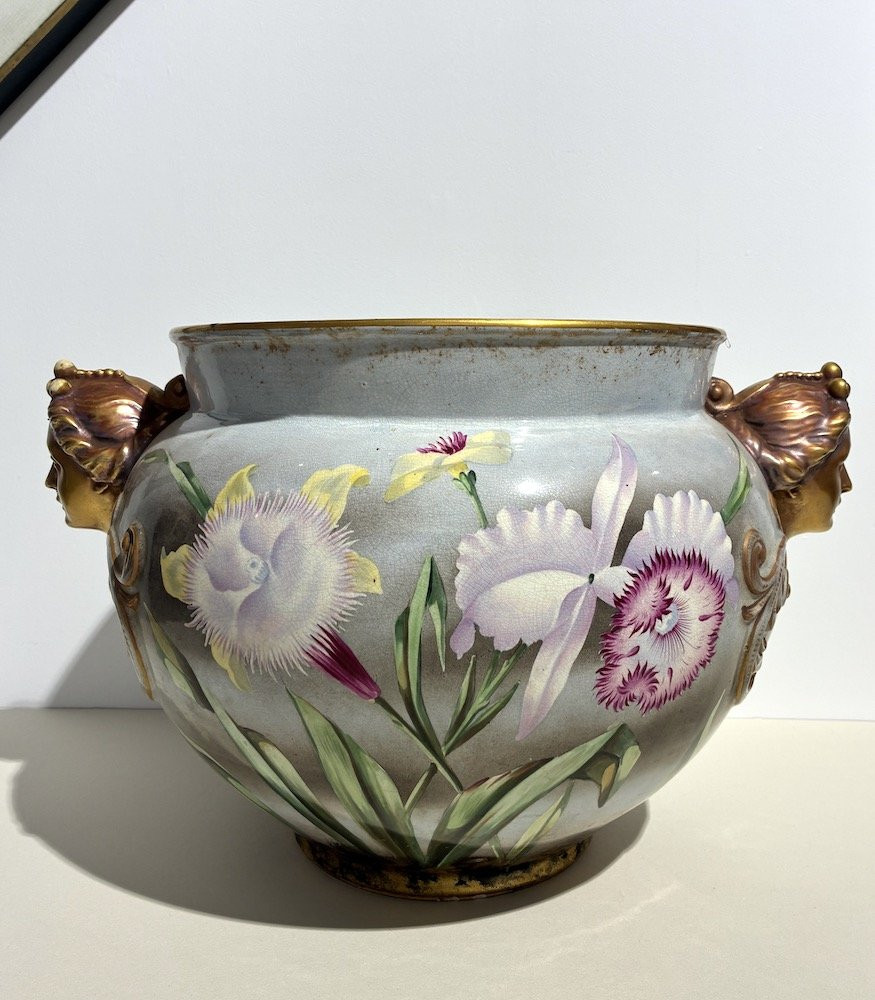 Grand vase en faïence à décor floral-photo-2