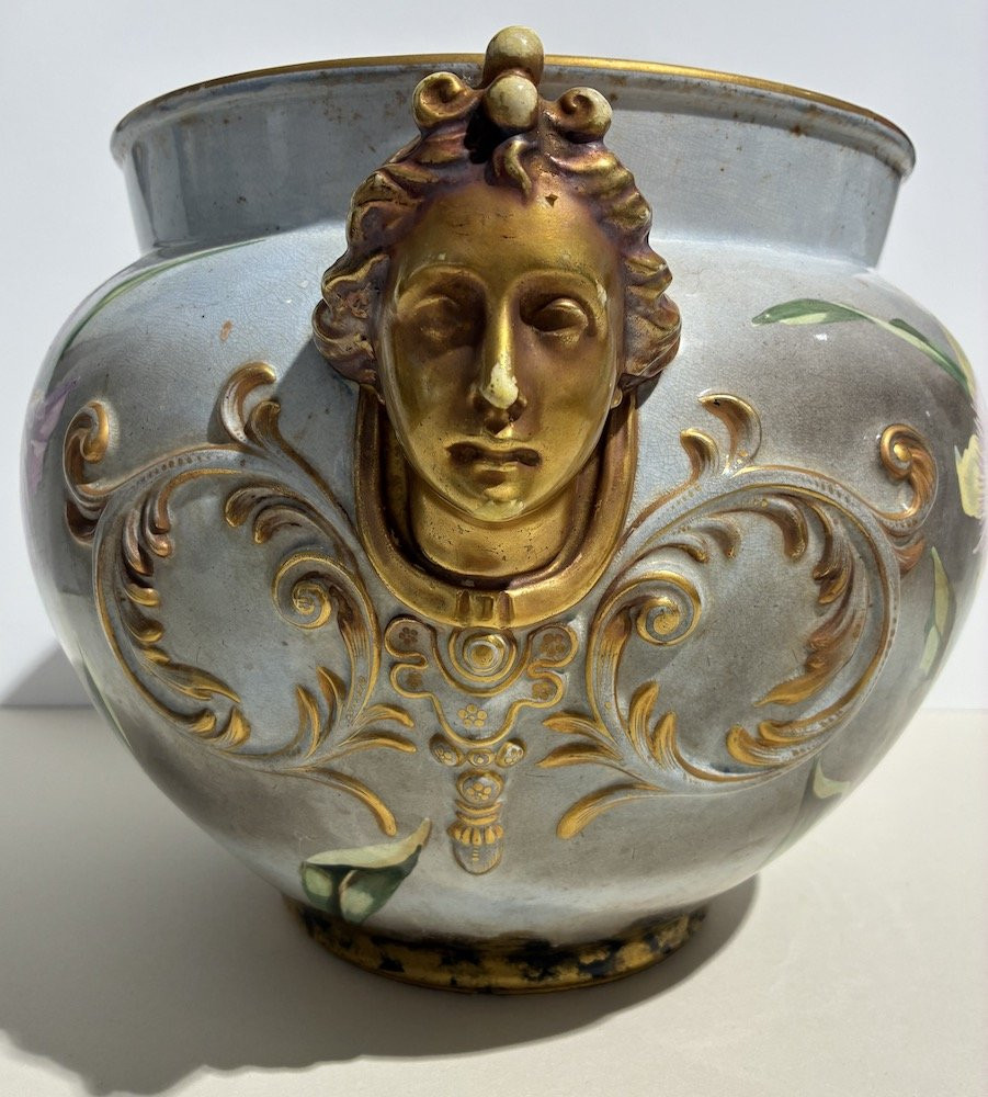 Grand vase en faïence à décor floral-photo-2