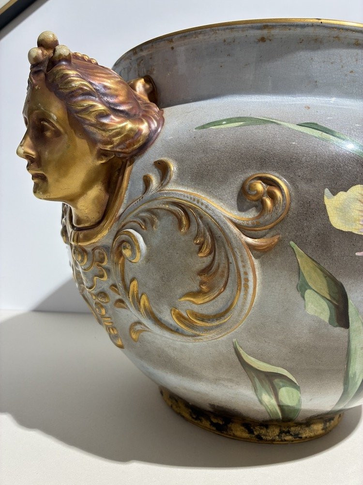 Grand vase en faïence à décor floral-photo-3