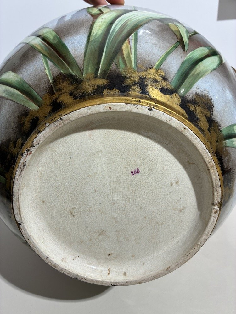 Grand vase en faïence à décor floral-photo-6