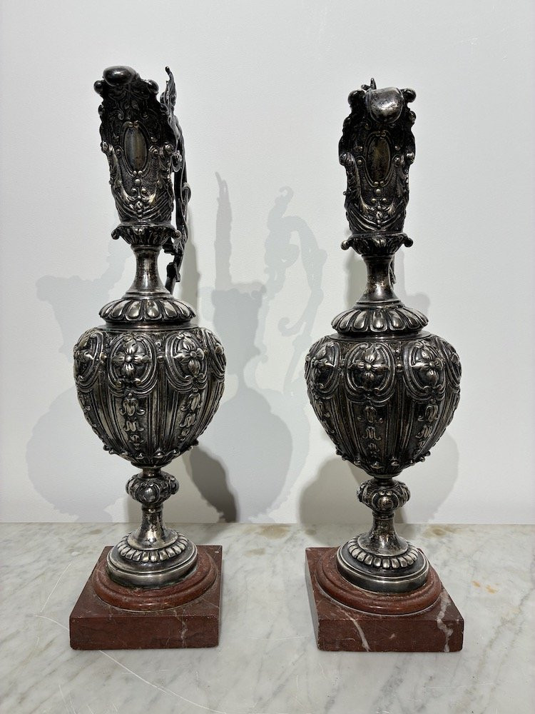 Paire d’aiguières en métal argenté Napoléon III - XIXᵉ siècle-photo-2