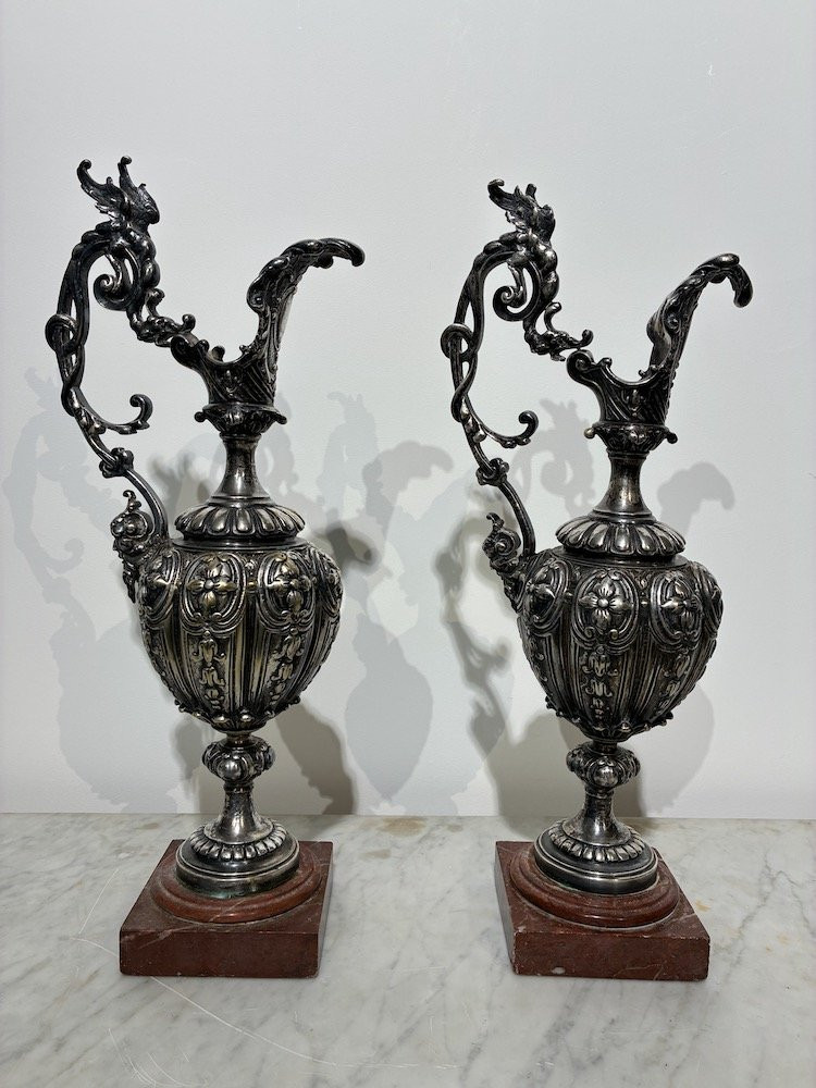 Paire d’aiguières en métal argenté Napoléon III - XIXᵉ siècle-photo-3