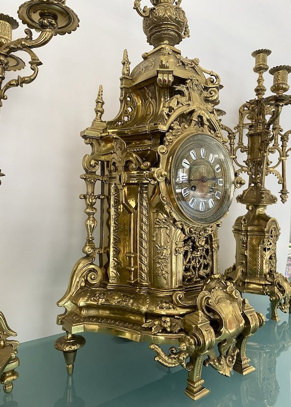 Garniture de cheminée Napoléon III en bronze doré-photo-3