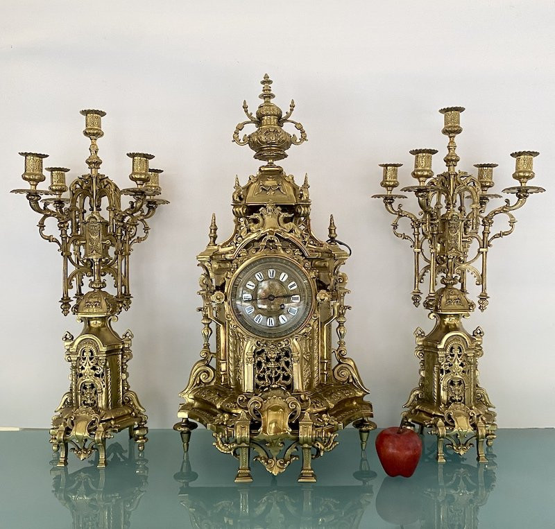 Garniture de cheminée Napoléon III en bronze doré-photo-4