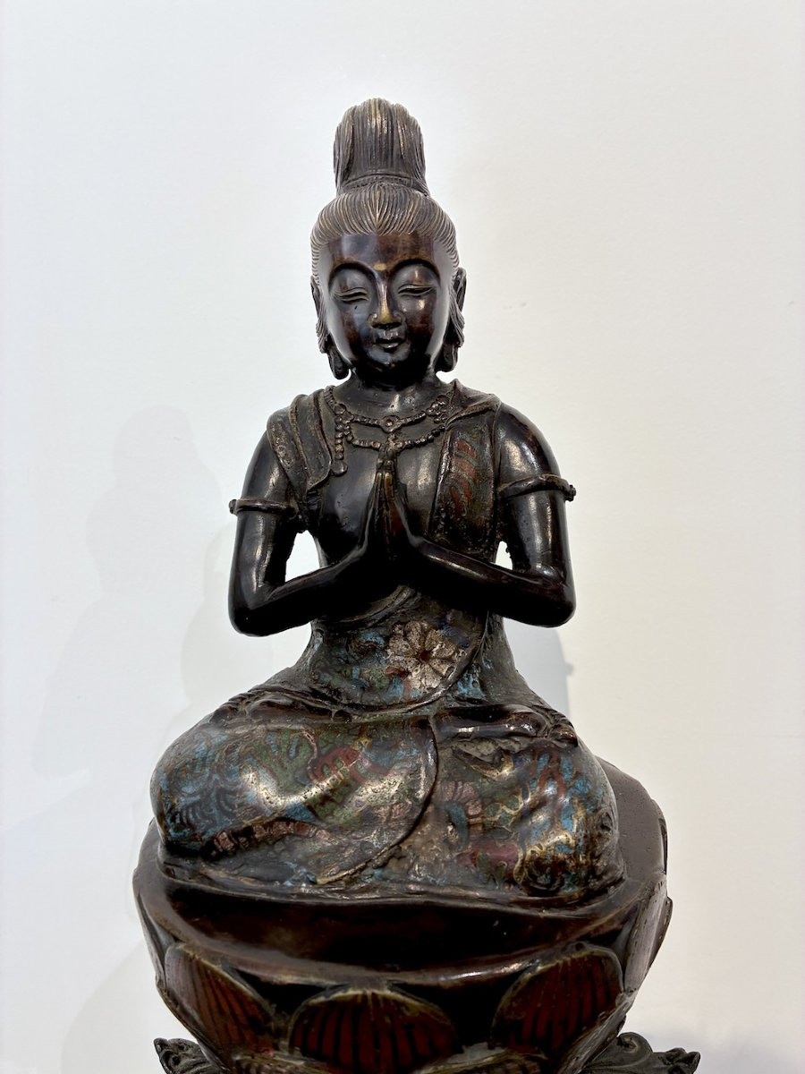 Important okimono en bronze et émaux champlevés – Samantabhadra sur éléphant – 64 cm-photo-2
