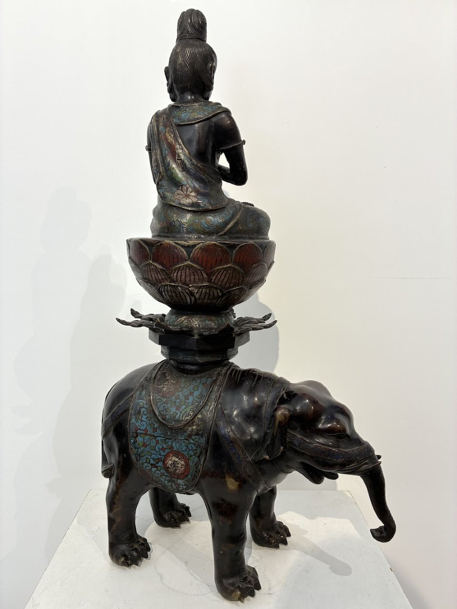 Important okimono en bronze et émaux champlevés – Samantabhadra sur éléphant – 64 cm-photo-2