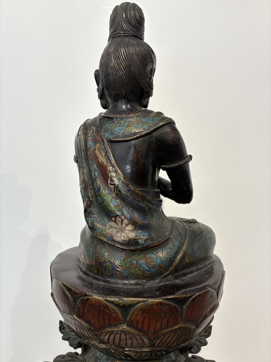 Important okimono en bronze et émaux champlevés – Samantabhadra sur éléphant – 64 cm-photo-3