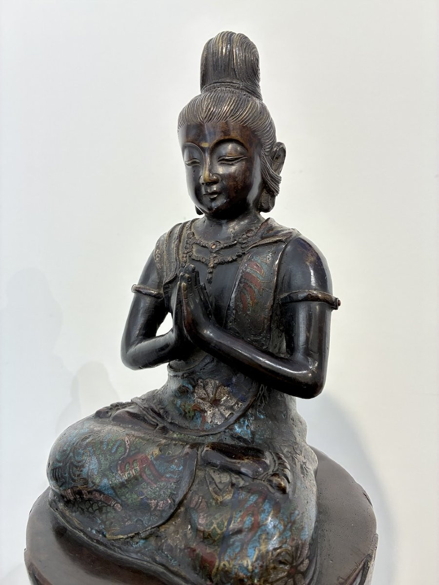 Important okimono en bronze et émaux champlevés – Samantabhadra sur éléphant – 64 cm-photo-5