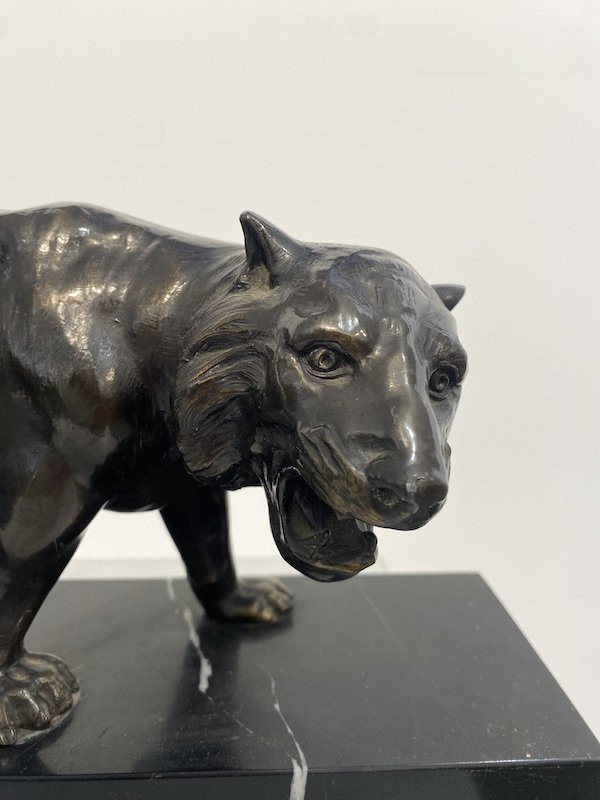 Bronze Sculpture Signed Limousin - Feline Panther On Marble Base-photo-4
