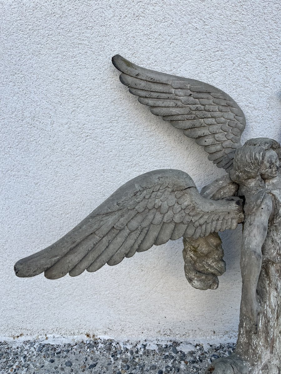 Sculpture Of A Winged Angel In Carved Wood - 18thᵉ Century-photo-2