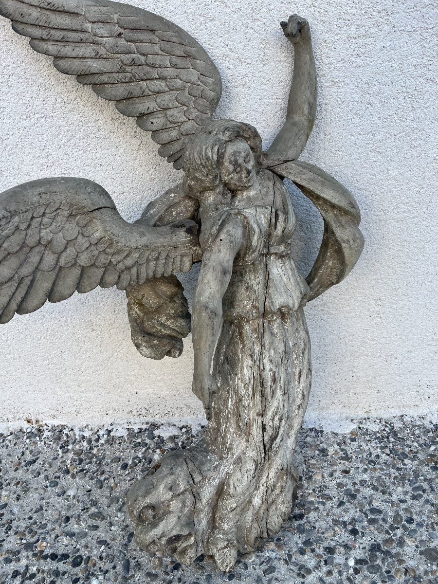 Sculpture Of A Winged Angel In Carved Wood - 18thᵉ Century-photo-3