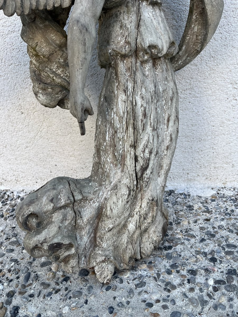 Sculpture Of A Winged Angel In Carved Wood - 18thᵉ Century-photo-4