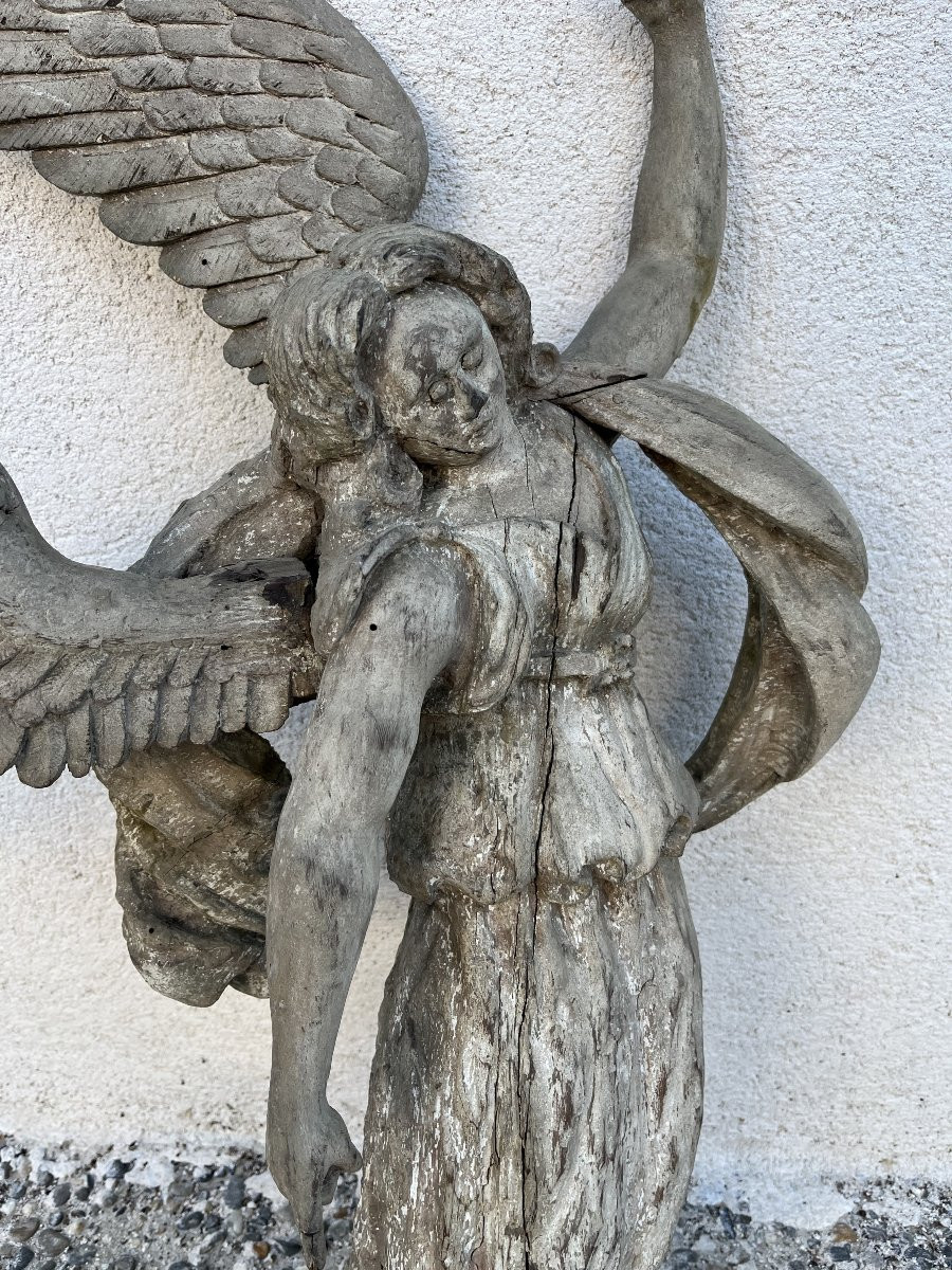 Sculpture Of A Winged Angel In Carved Wood - 18thᵉ Century-photo-2