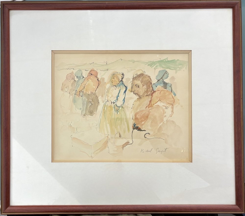 Michel Guyot (Né en 1936) Aquarelle "Au marché"