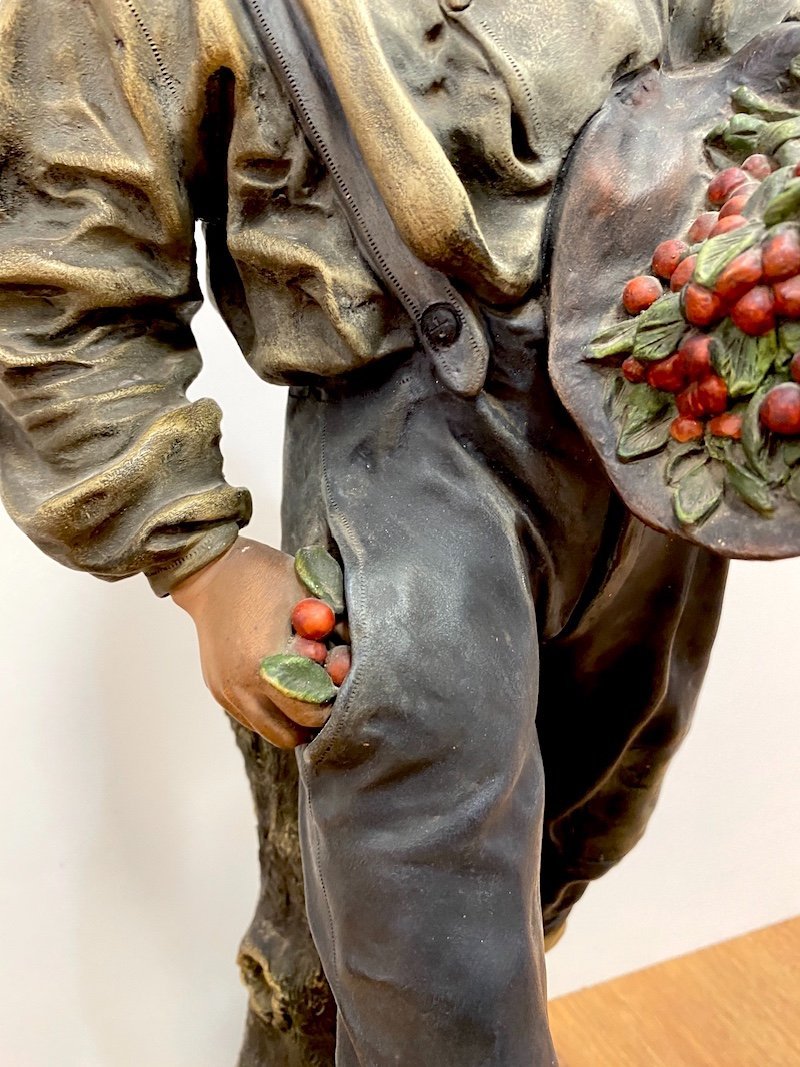 Joseph Le Guluche (1849–1915) – Terracotta Sculpture “the Cherry Thief” -photo-1