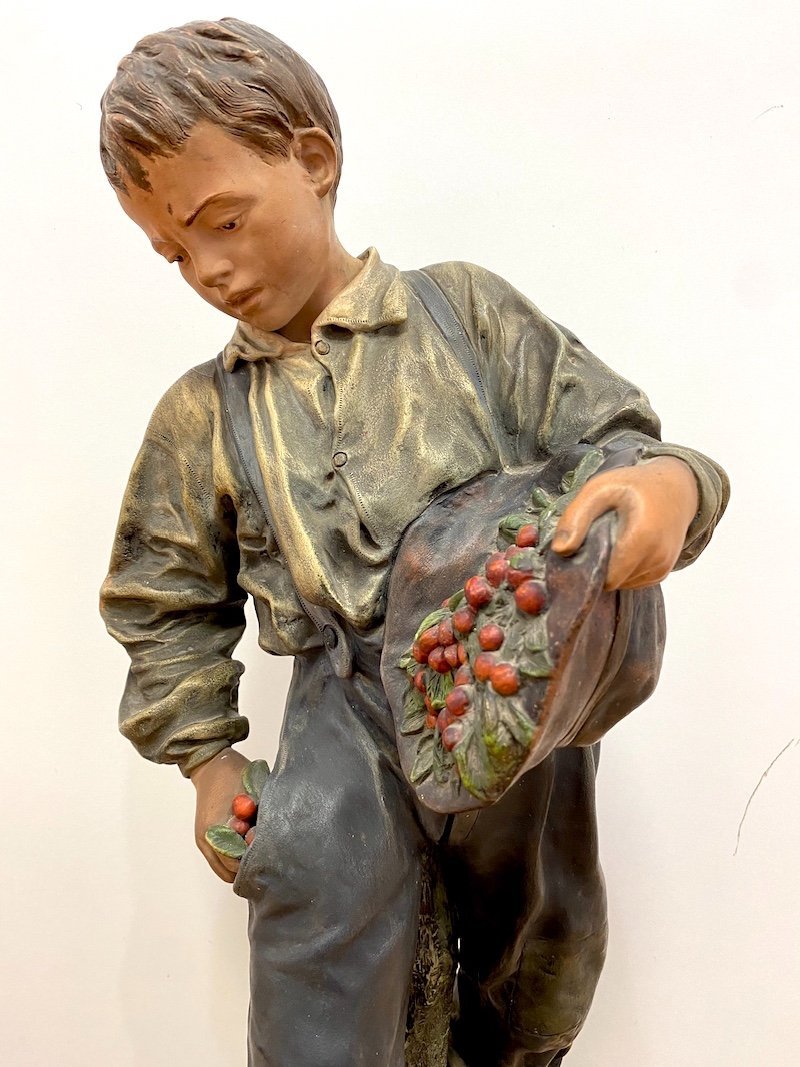 Joseph Le Guluche (1849–1915) – Terracotta Sculpture “the Cherry Thief” -photo-4