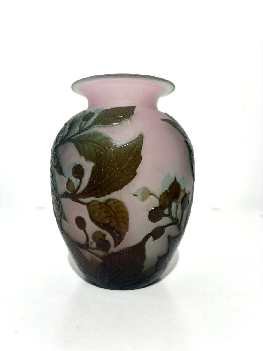Small Vase Signed By Gallé With Naturalistic Decoration -photo-4