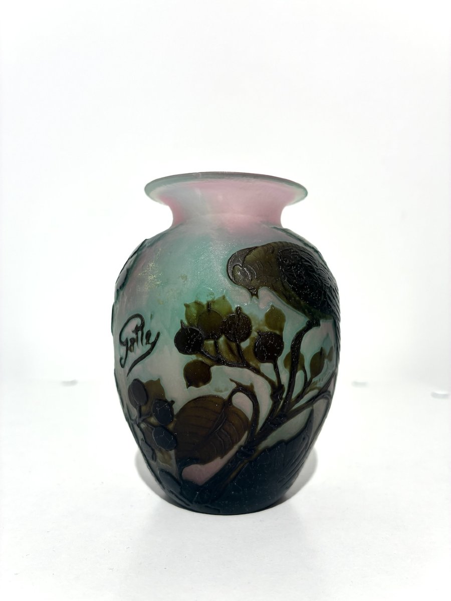 Small Vase Signed By Gallé With Naturalistic Decoration -photo-2