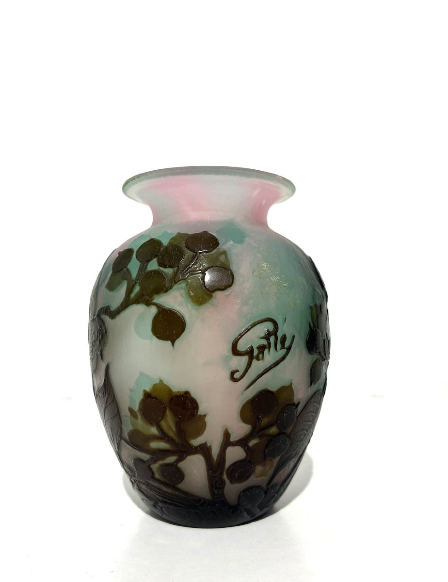 Small Vase Signed By Gallé With Naturalistic Decoration -photo-3