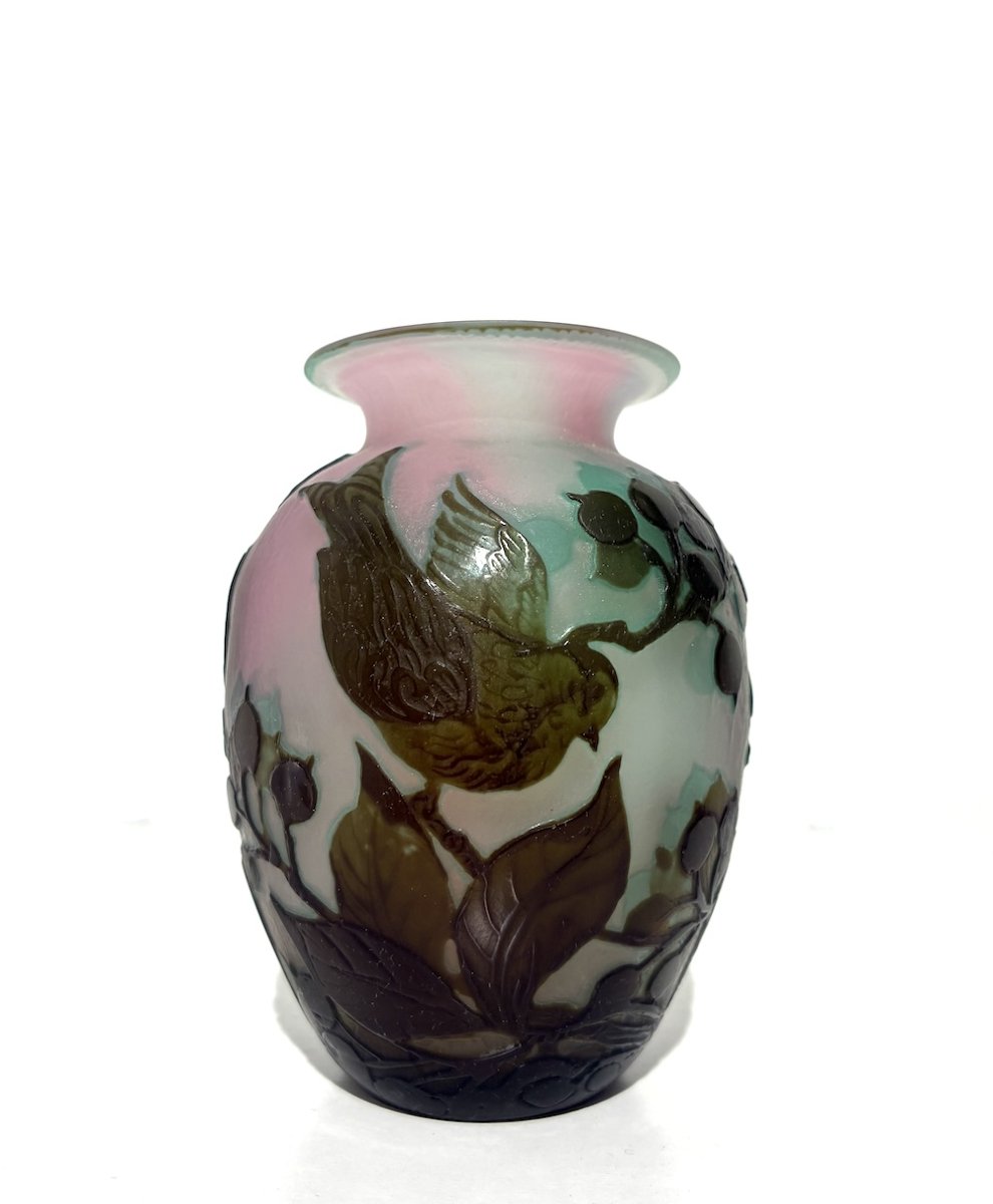 Small Vase Signed By Gallé With Naturalistic Decoration 
