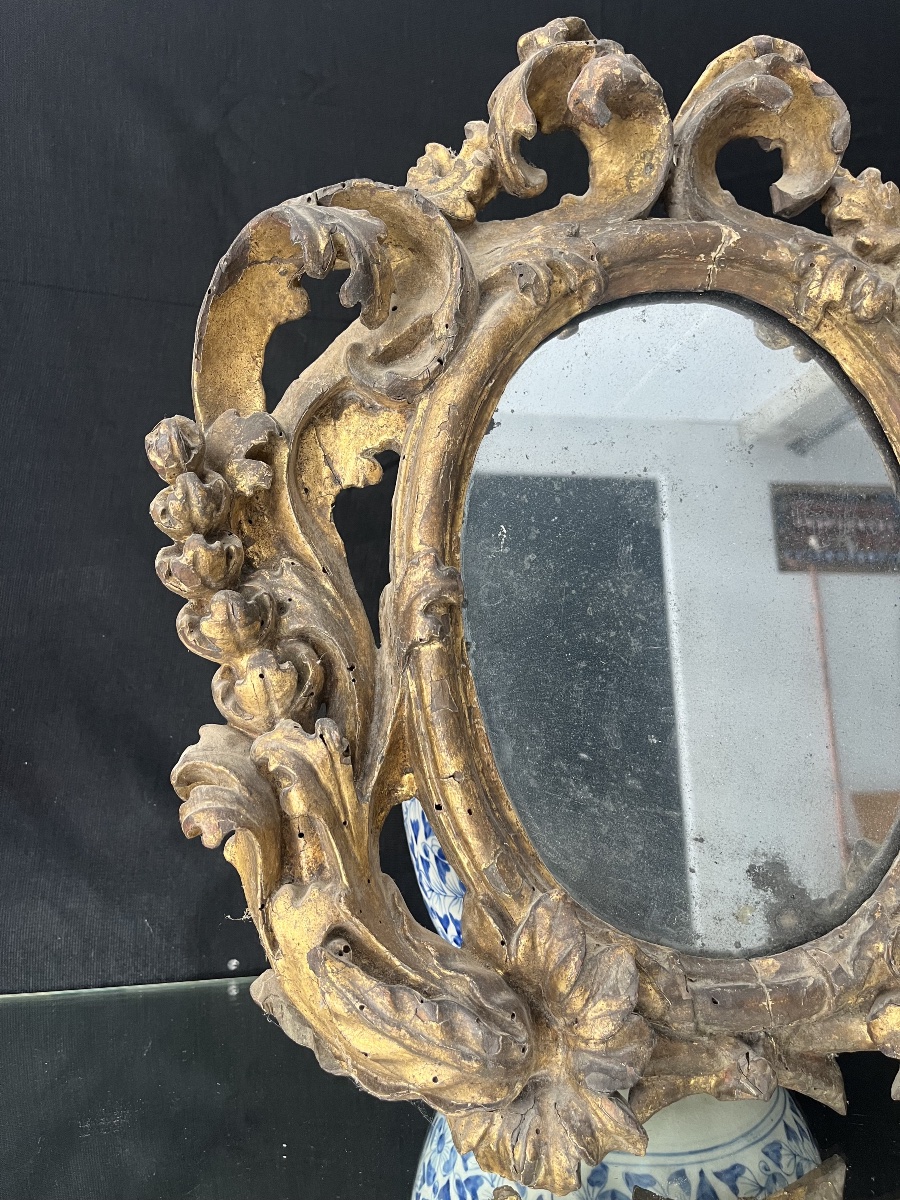 Petit miroir d’entrée en bois dorée XVIIIéme-photo-2