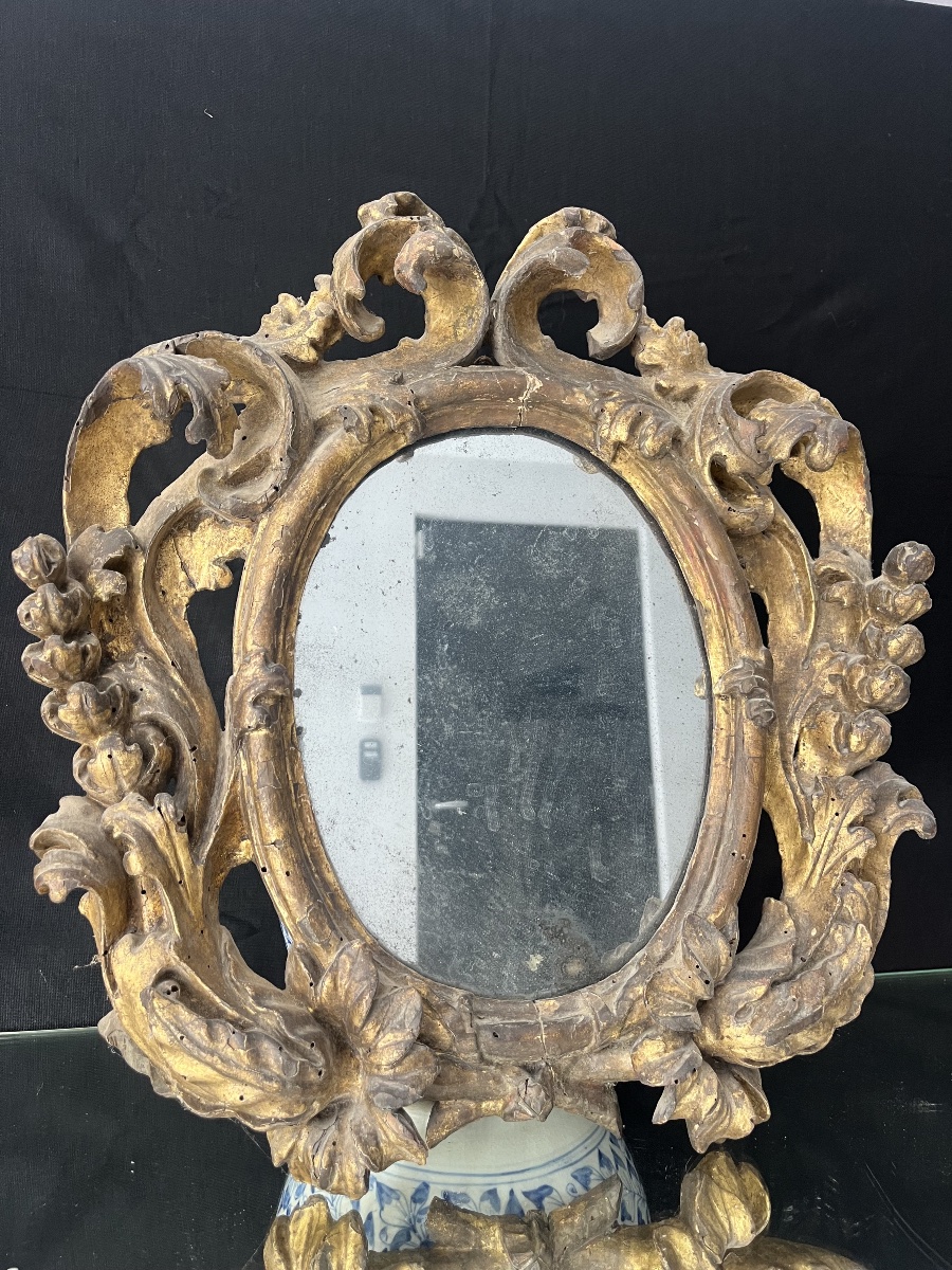 Petit miroir d’entrée en bois dorée XVIIIéme-photo-4