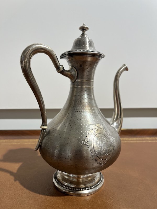 Belle cafetière ancienne en argent massif-photo-4