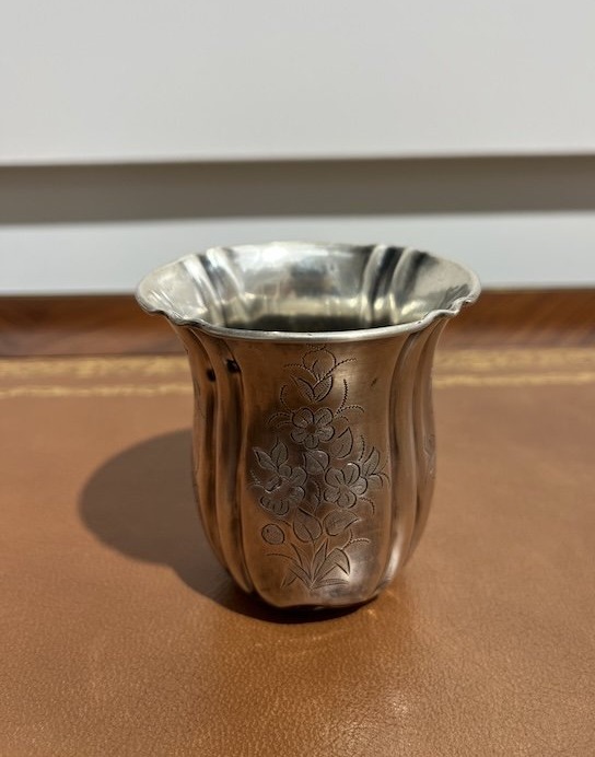 Antique, Curved Solid Silver Goblet – Floral Design