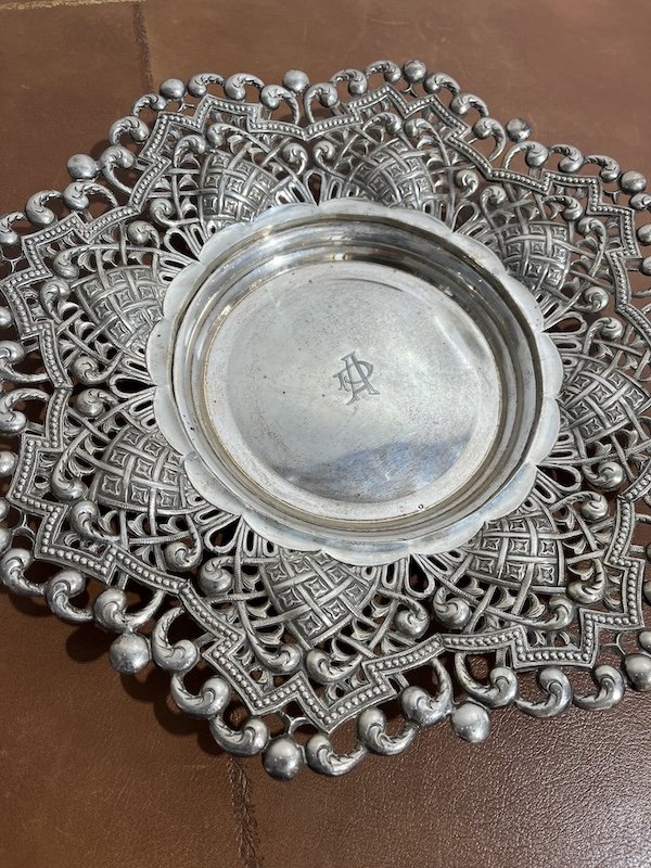 Beautiful Solid Silver Platter – Openwork Design-photo-2