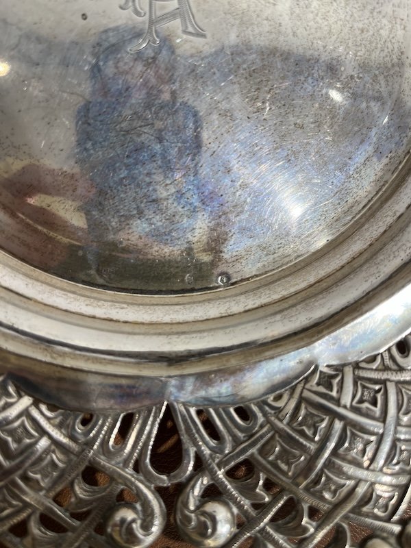 Beautiful Solid Silver Platter – Openwork Design-photo-3