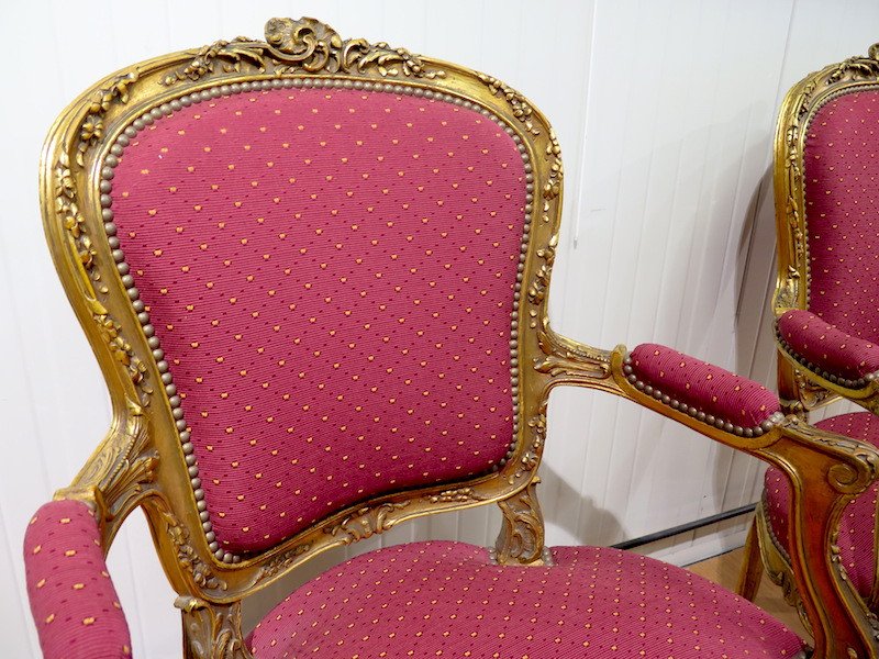 Paire de fauteuils en bois doré -  Style Louis XV -photo-2