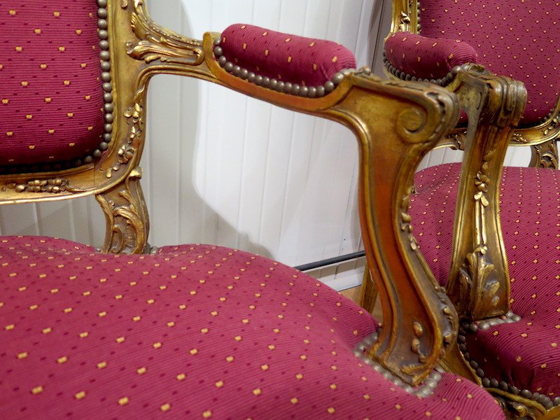 Paire de fauteuils en bois doré -  Style Louis XV -photo-3