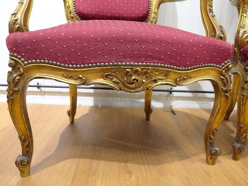 Paire de fauteuils en bois doré -  Style Louis XV -photo-4