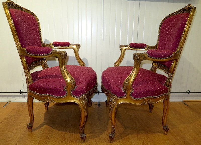 Pair Of Gilt Wood Armchairs - Louis XV Style-photo-3