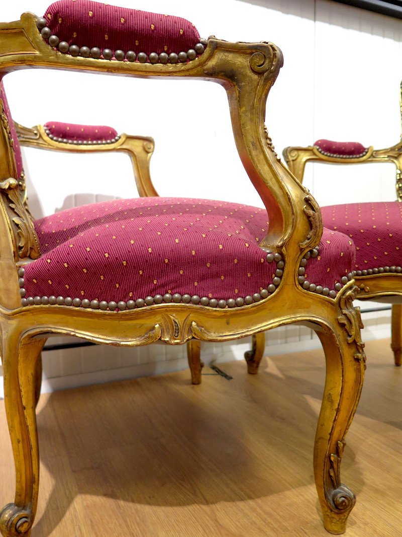 Paire de fauteuils en bois doré -  Style Louis XV -photo-4