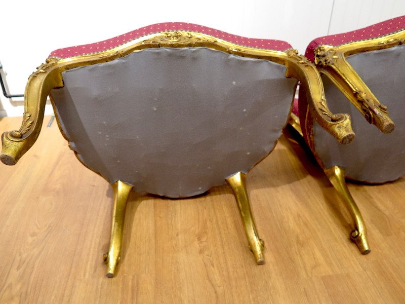 Paire de fauteuils en bois doré -  Style Louis XV -photo-6