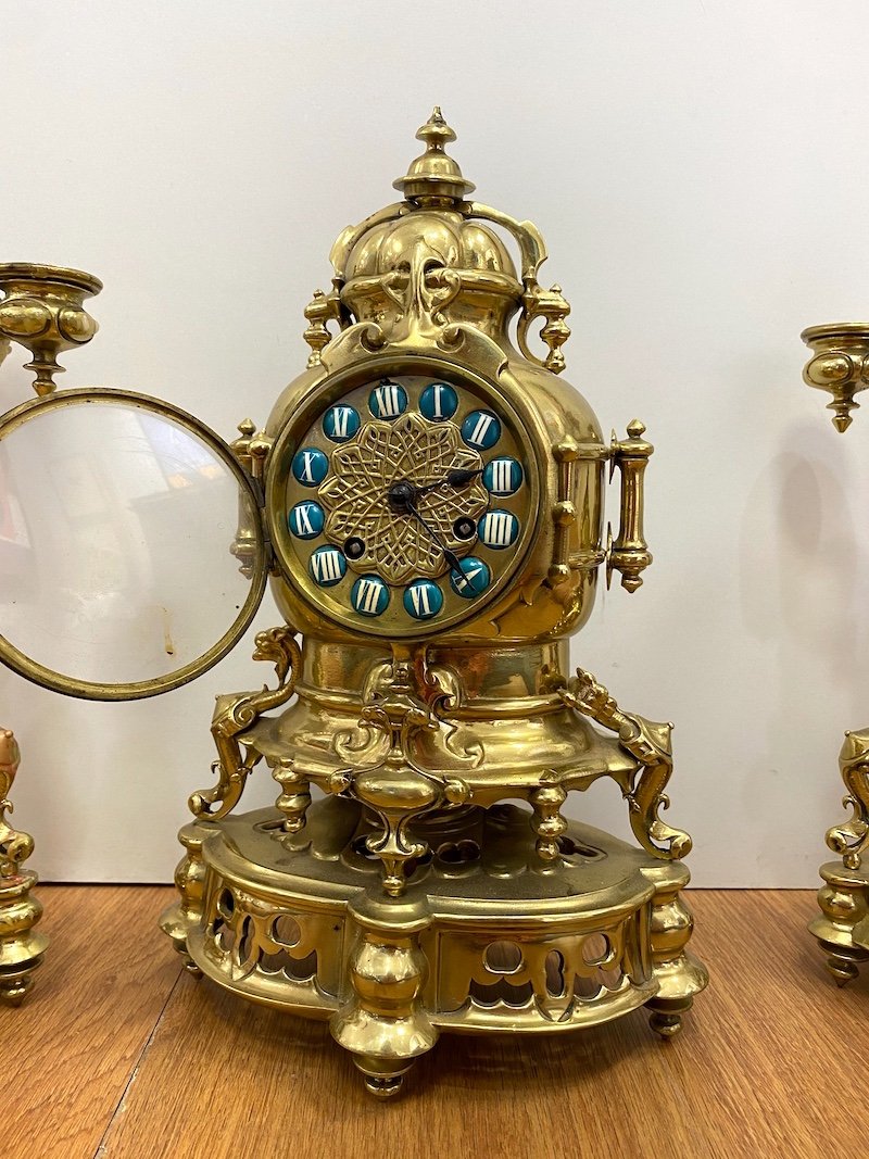 Napoleon III Period Garniture In Gilded Bronze-photo-8